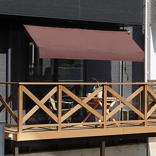 UPstore オーニングテント つっぱり式 日よけ 目隠し 巻き取り式 サンシェード 簡単設置 工事不要 UVカット UPF50＋ 雨よけ 撥水加工 メーカー保証付 横幅 2m タイプ テント モカブラウン ポール 黒 mp