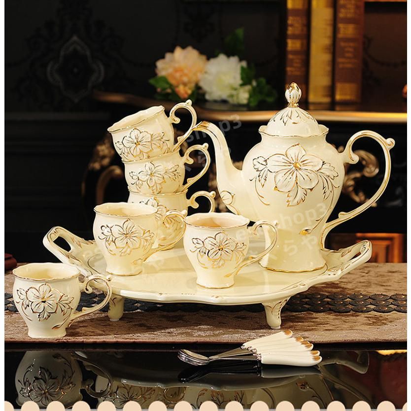 充実した コーヒーカップセット ヨーロピアンティーセット 家庭用コーヒーセット セラミックカップ 職人手作り 8客セット