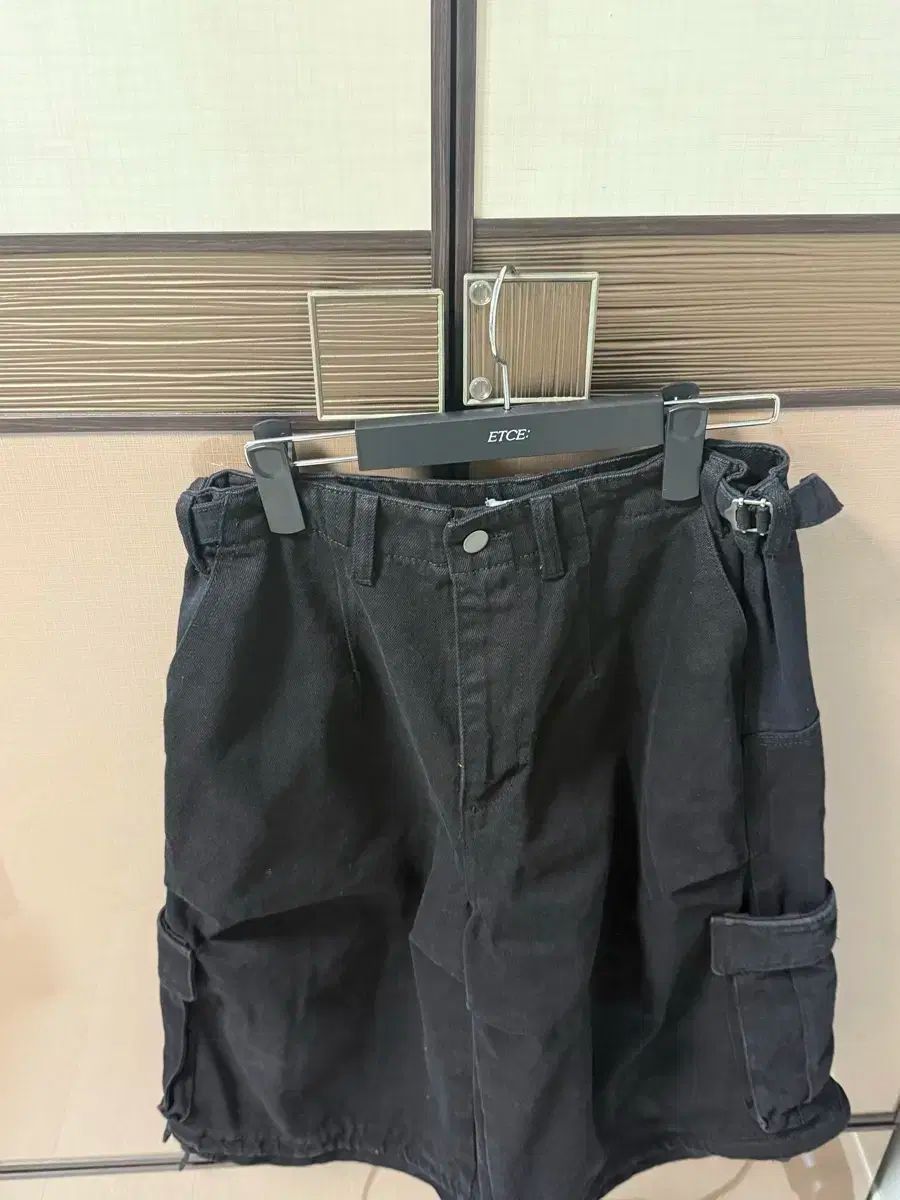 ETCE レイヤード バッグ カーゴ バミューダパンツ ブラック-m