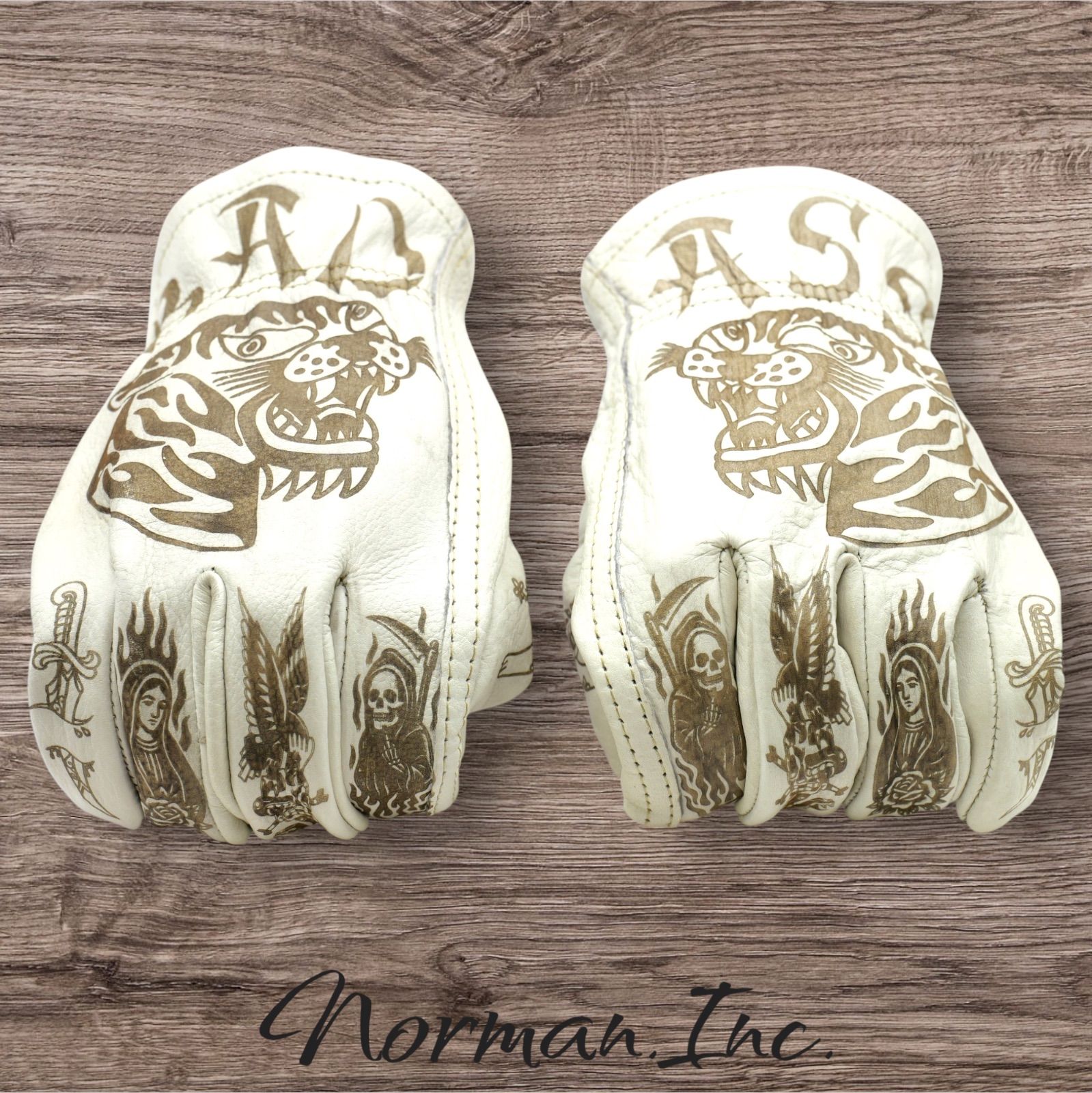 牛革 レザーグローブ アメリカン バイク ハーレー カスタム 手袋 白 M