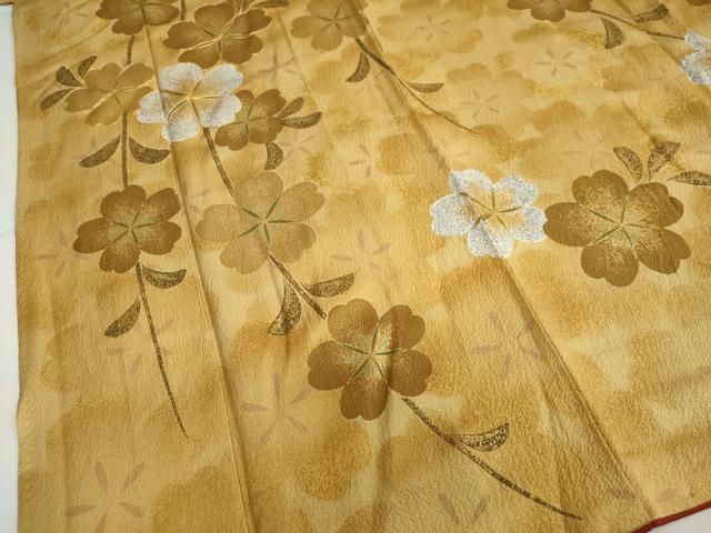 振り袖 金駒刺繍 金彩 扇 踊り桐 正絹 地模様 紗綾形 振袖 y395 振り袖 金駒刺繍 金彩 扇 踊り桐 正絹 地模様 紗綾形 振袖 y395