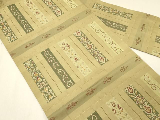 平和屋着物◎九寸名古屋帯 更紗花唐草文 金糸 正絹 逸品 BAAU3155hj