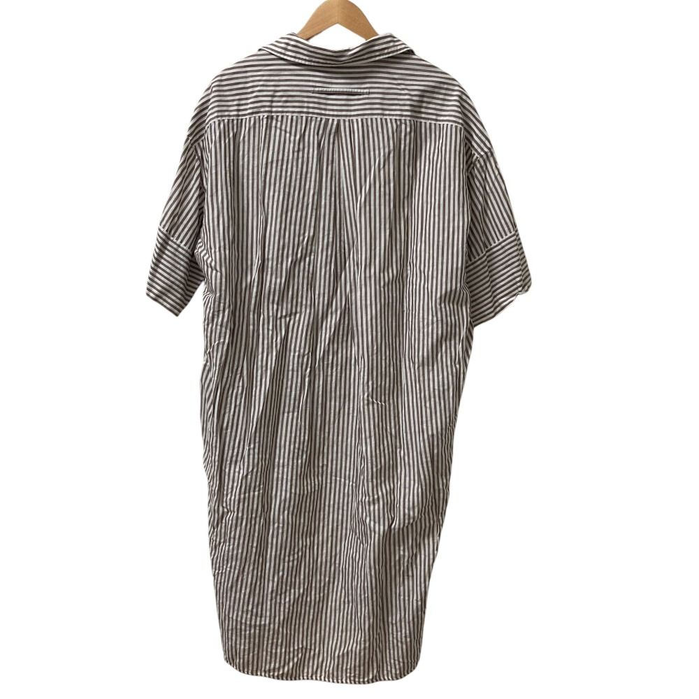 ティッカ リネン ストライプ シャツワンピース ロング 長袖 F 紺 白