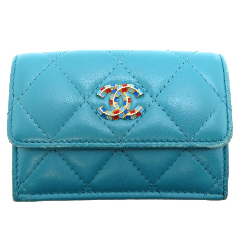 CHANEL - シャネル CHANEL 財布 レディース ブランド 三つ折り財布 レザー メタリックブルー シルバー金具 リボン 小さめ コンパクト  可愛い おしゃれ 【中古】の通販 by ブランドベイ｜シャネルならラクマ