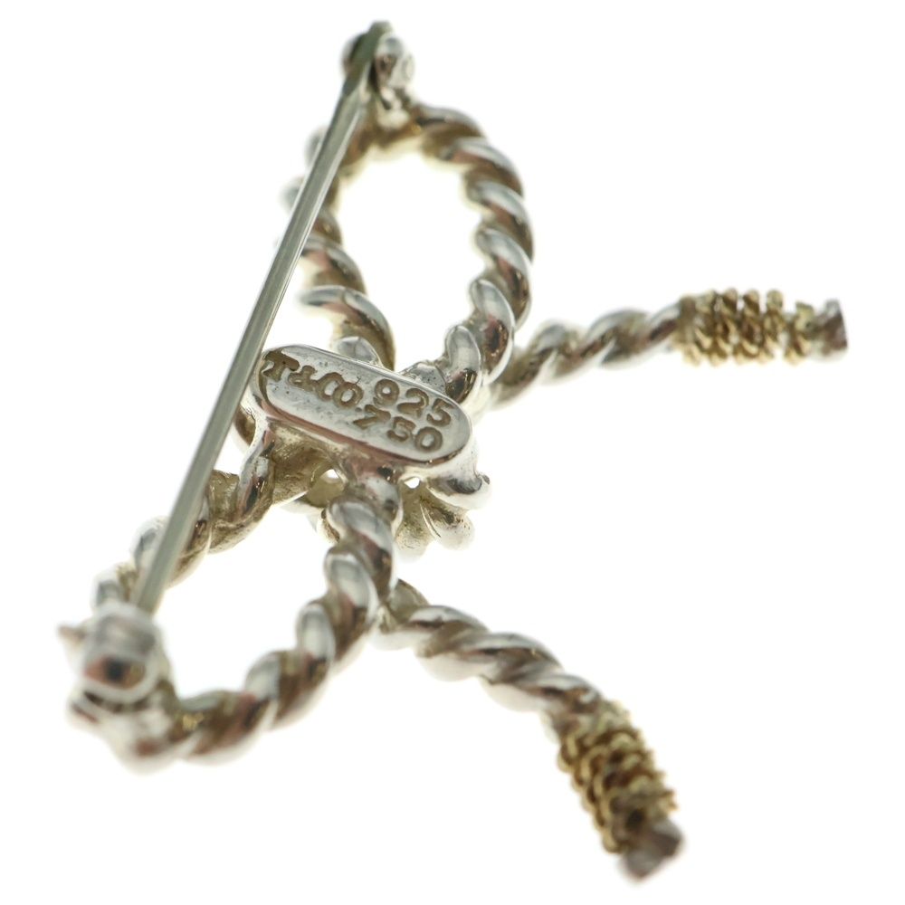 TIFFANY-Co ティファニー リボン ブローチ ピンバッジ シルバー×ゴールド