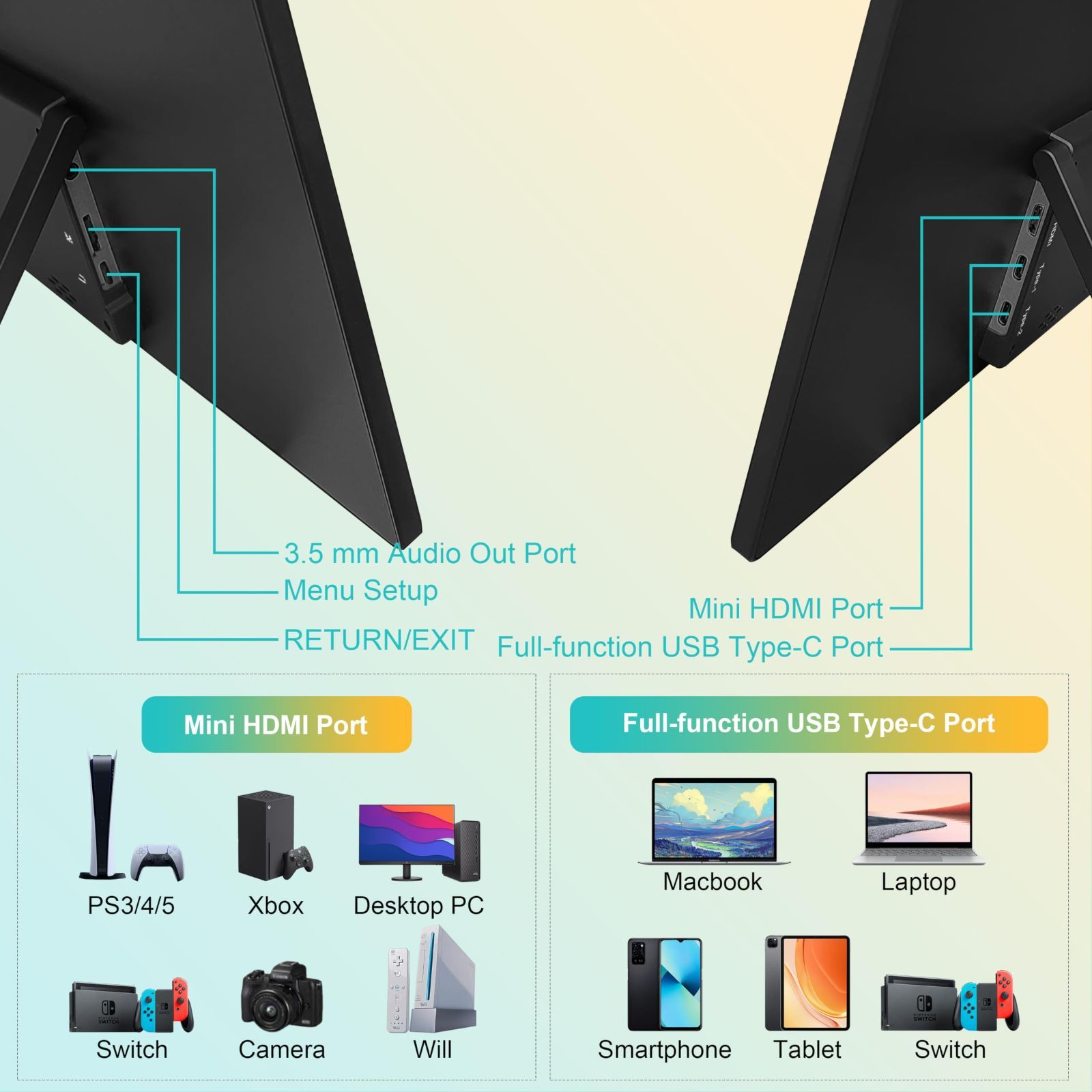 新着商品 Tpsmtdis 18.5インチ ポータブルモニター ラップトップモニター 120Hz トラベルゲームモニター 400Nits HDR FHD プラグアンドプレイデュアルスピーカー PC タブレット Mac Xbox PS3 4 5 用の外部スクリ