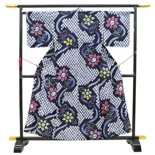 浴衣 本場有松鳴海絞り 夏物 夏 木綿 手縫い 裄61 S～M 中古 sn897