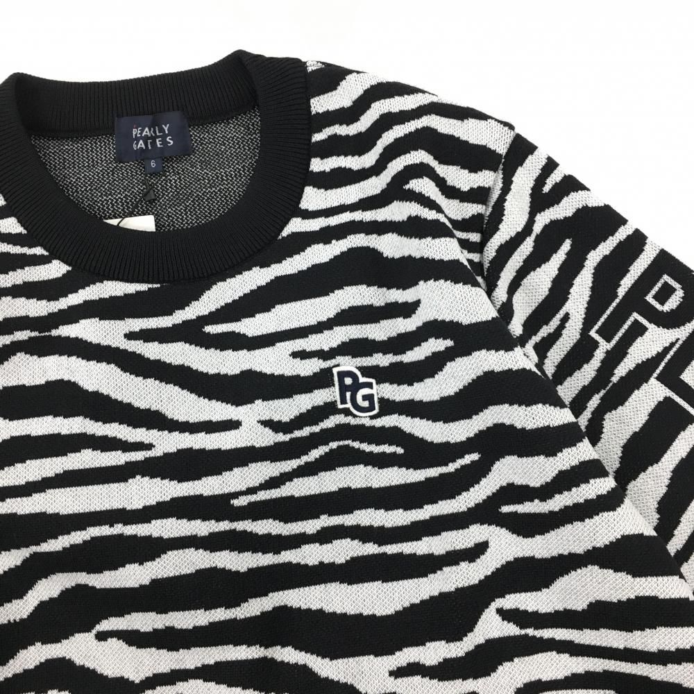 新品】パーリーゲイツ セーター 黒×白 ゼブラ柄 ニット ウール混  