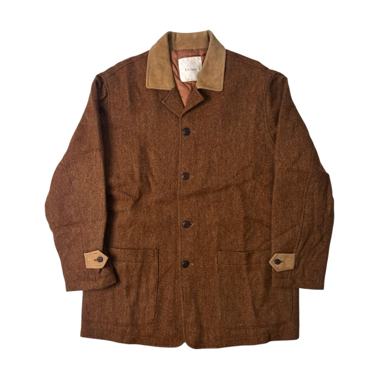 Karl Helmut カールヘルム ツイード ラムレザー切替 カバーオール ジャケット オレンジベージュ Karl Helmut カールヘルム ツイード ラムレザー切替 カバーオール