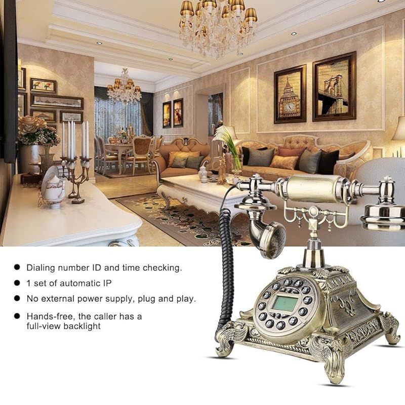 固定電話機 ヨーロッパ風 FSK DTMF電話番号表示ヴィンテージアンティーク電話 ワンボタンリダイヤルレトロ電話 1