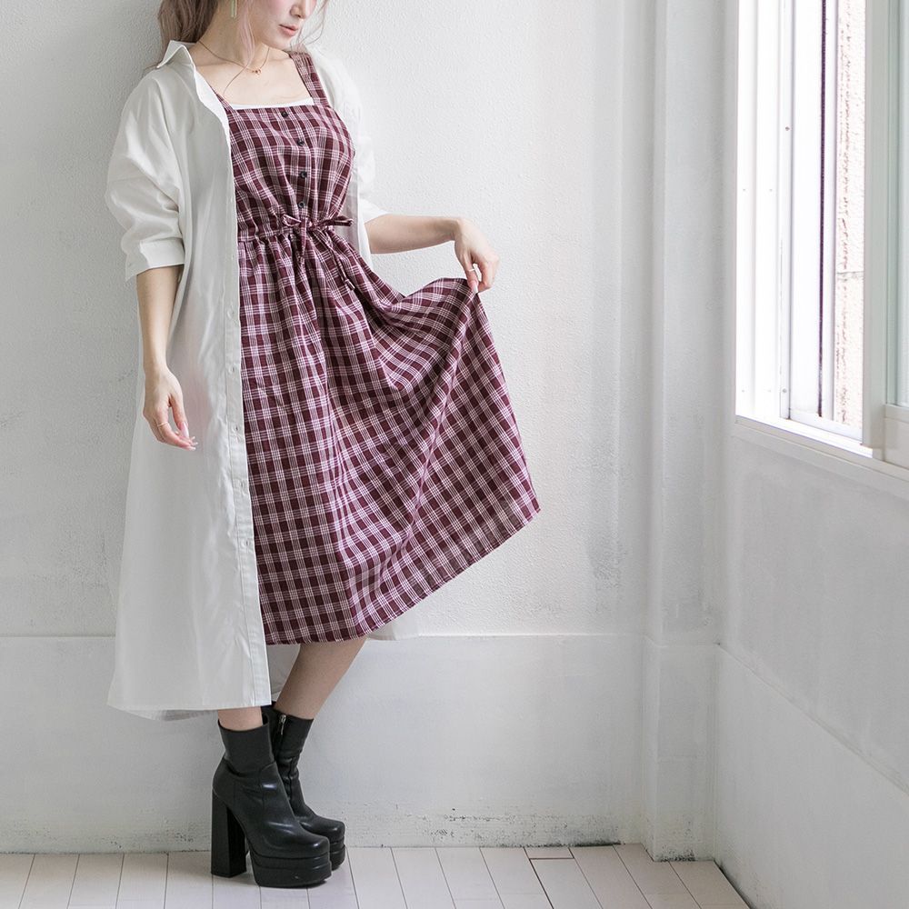 ワンピース ひざ丈 チェック柄 M レディース ジャンスカ