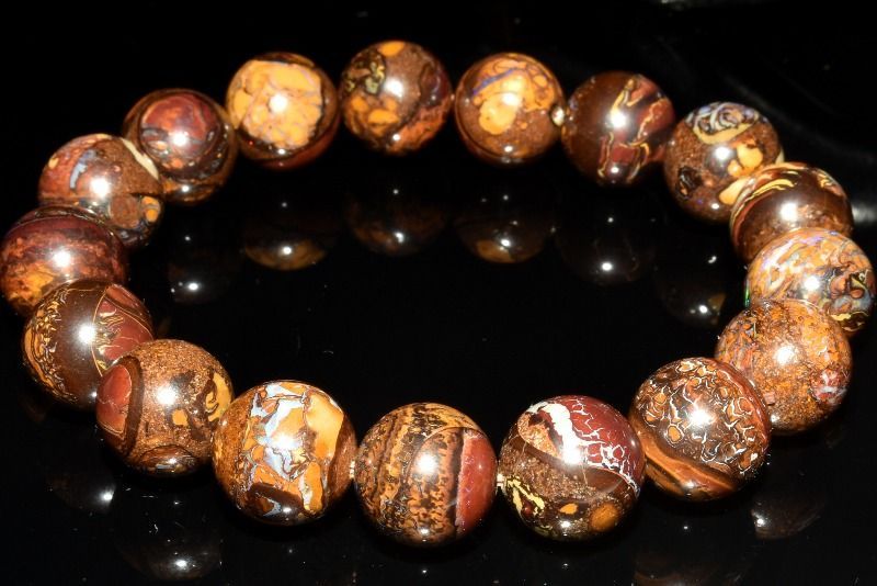 ボルダーオパール ブレスレット 約9.5mm 内径約16.5cm  ② ボルダーオパール ブレスレット 約9.5mm 内径約16.5cm ② １点物幸せ