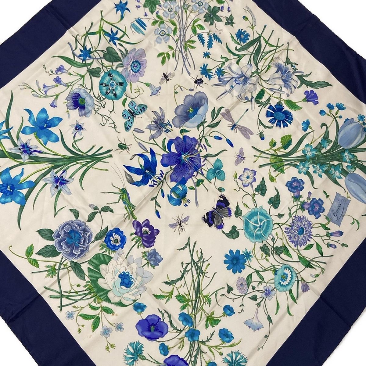 Gucci 花柄 シルクスカーフ ネイビー GUCCI 花柄シルクスカーフ ネイビー