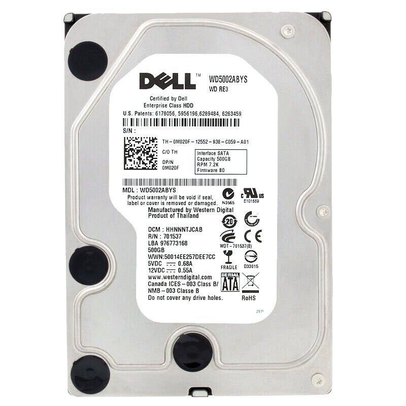 デル 500GB WD5002ABYS SATA II 7200RPM 16MB 3.5 インチ ハード ドライブ 0M020F