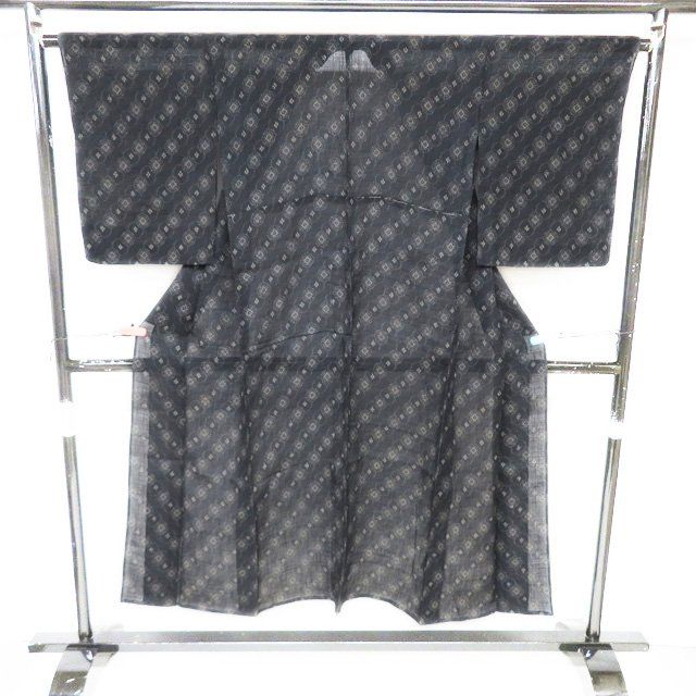 夏物 夏着物 宮古上布 着物 中古 苧麻 カジュアル 黒色 身丈