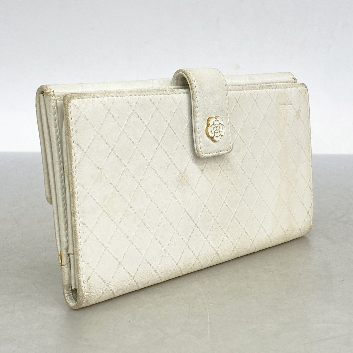 5ma0053-h シャネル 長財布 カメリア ビコローレ 銀座 ラムスキン ホワイト ゴールド金具 レディース