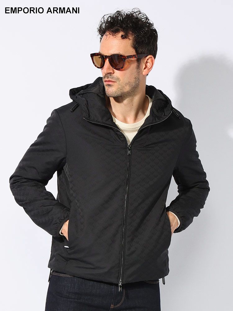 EMPORIO ARMANI (エンポリオアルマーニ) イーグルジャガード フルジップ 中綿 ジャケット EA8N1BN41NHQZ メンズ (ブラック)