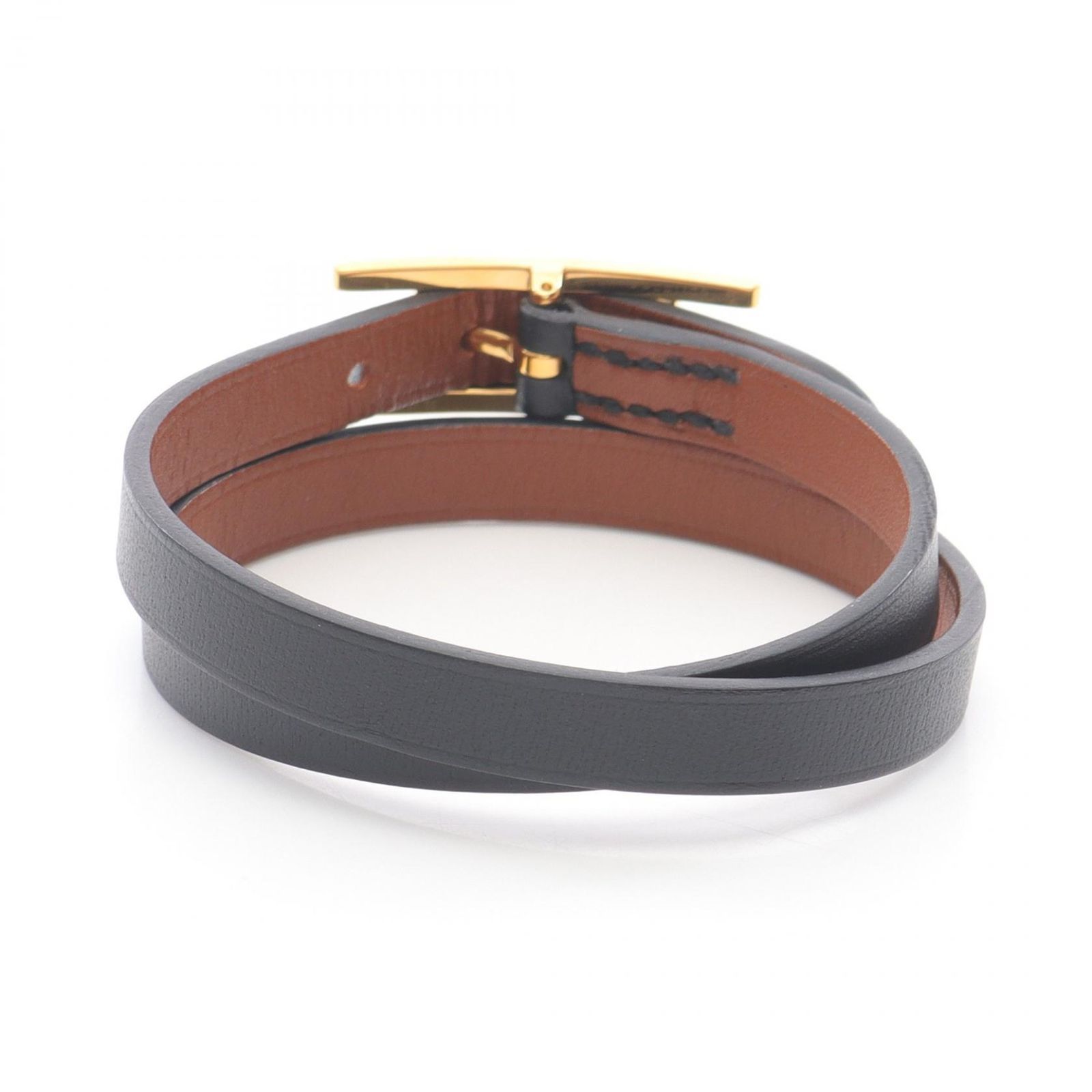 ■極美品■ HERMESビーアピ ドゥブルトゥール レザー ゴールド金具ブラック レザーブレスレット 《ビーアピ》 ドゥブルトゥール | Hermès