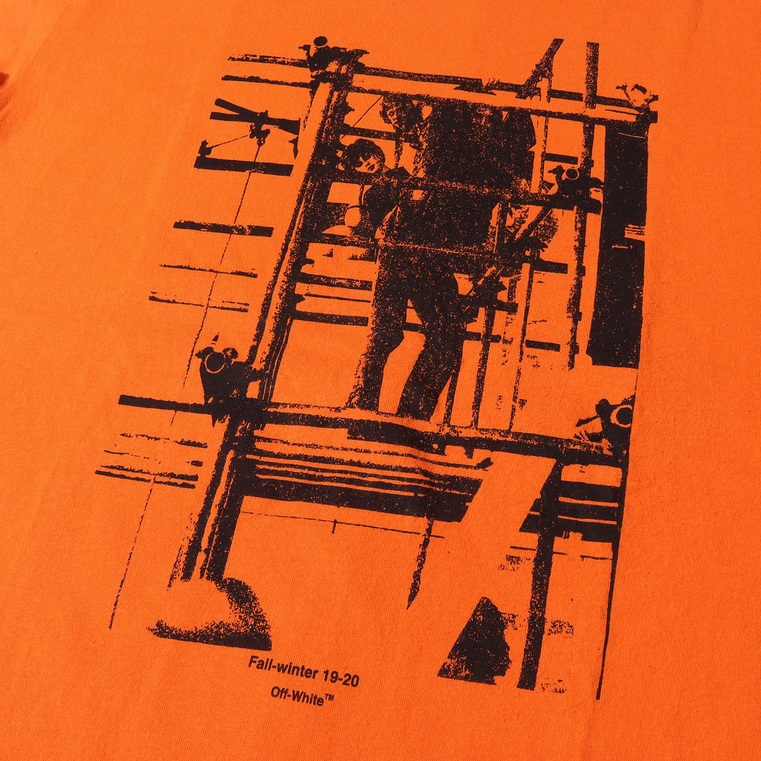 OFF-WHITE オフホワイト Tシャツ サイズ:XL デジタル アロー ロゴ プリント クルーネック 半袖 SCAFFOLDING S/S  SLIM TEE 19AW オレンジ トップス カットソー カジュアル ストリート