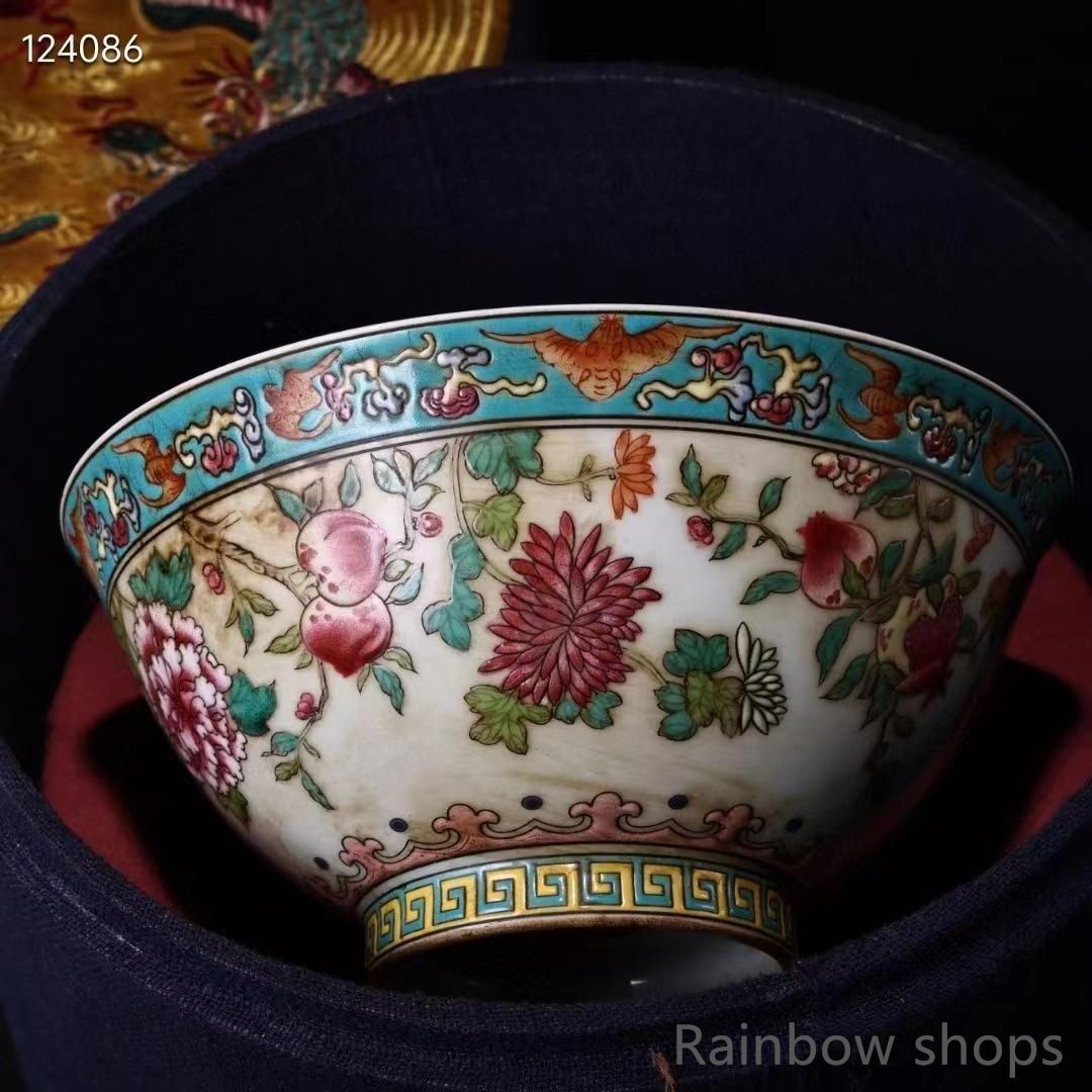 新品未使用】中国古美術・珍品旧蔵・純手描き・粉彩磁器ボウル