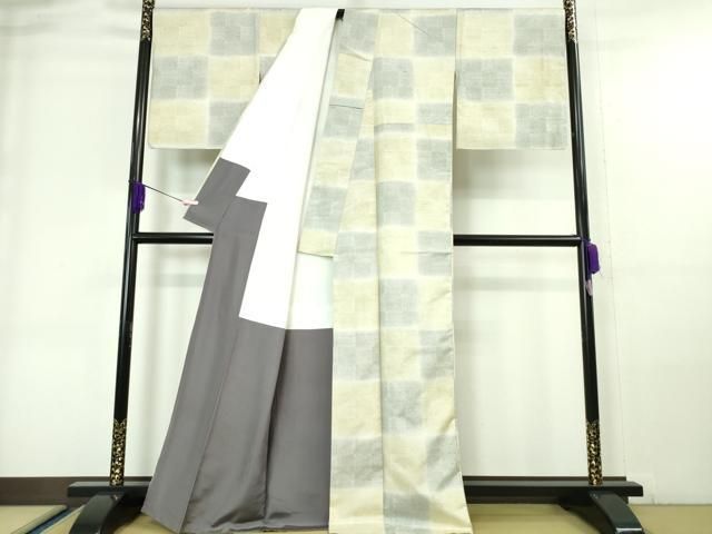 平和屋本店■極上　石川県指定無形文化財　牛首紬　白山工房　手織り　市松文様　証紙付き　逸品　DZAA6181kh5 平和屋本店□極上 石川県指定無形文化財 牛首紬 白山工房 手織り 市松