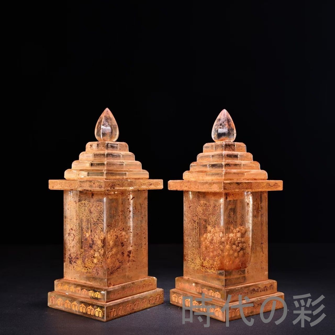 中国古美術 清代 水晶 佛骨舍利方塔 描金 骨董品 古玩 細工 古賞物 置物 時代物 収集 古美味 旧家蔵出 R07100325