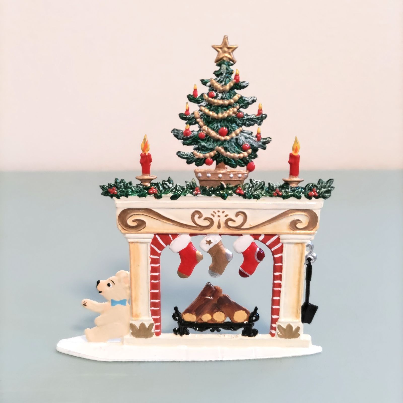 ドイツ　暖炉とツリー　スタンド　錫製 工芸品　クリスマスツリー飾り