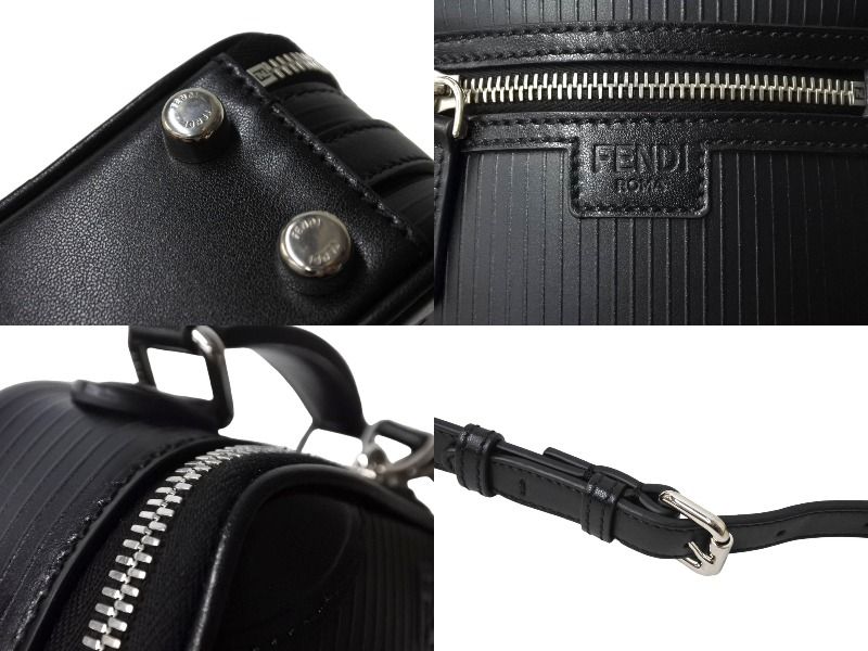 極美品 FENDI フェンディ ショルダーバッグ ポシェット 7VA542  2WAY レザー シルバー金具 ブラック 中古 66801