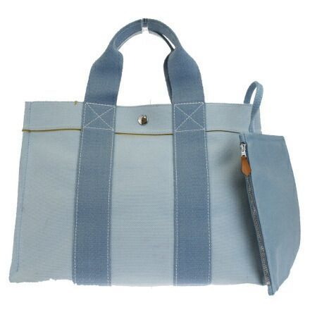 【中古】 エルメス HERMES ボラボラ PM トートバッグ ハンドバッグ ライトブルー キャンバス ポーチ付き 05EG595