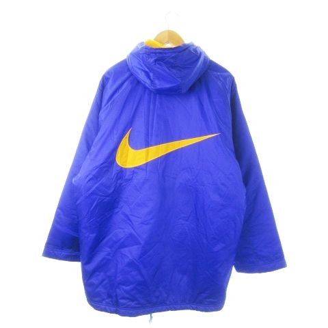 【L相当】ナイキ 中綿 アウター ベンチコートナイロンジャケット ビッグロゴ D□90年代□ナイキ/NIKE ビッグロゴ ベンチコート/裏ボア【M】青