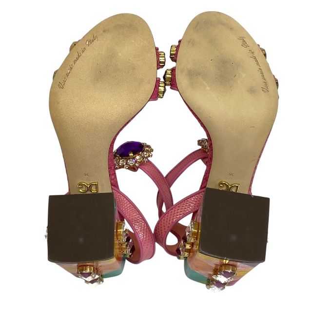  ドルチェ-ガッバーナ ドルガバ CR 0929 オープントゥ チャンキーヒール サンダル ヒール ピンク DOLCE＆GABBANA サイズ36 約23 cm レディース 安心品質 ブランドシューズ 感 パーティー サマー おしゃれ ハイヒール パンプス パンプス
