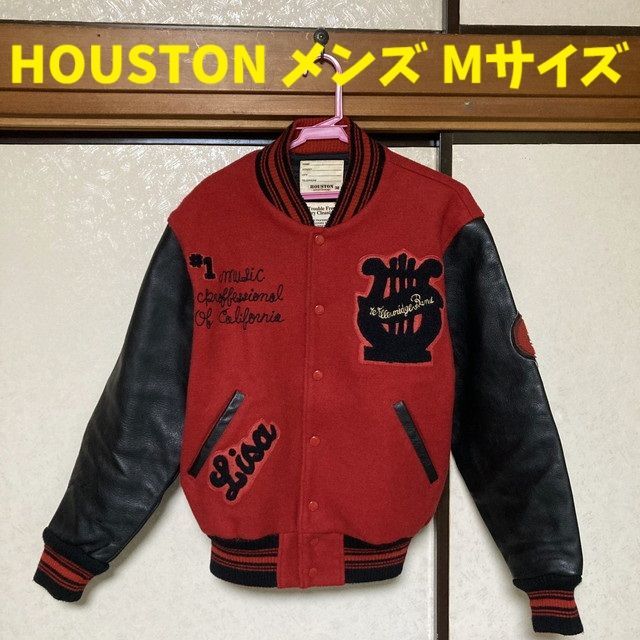 ヒューストン スタジャン 赤 黒 袖レザー メンズ Mサイズ