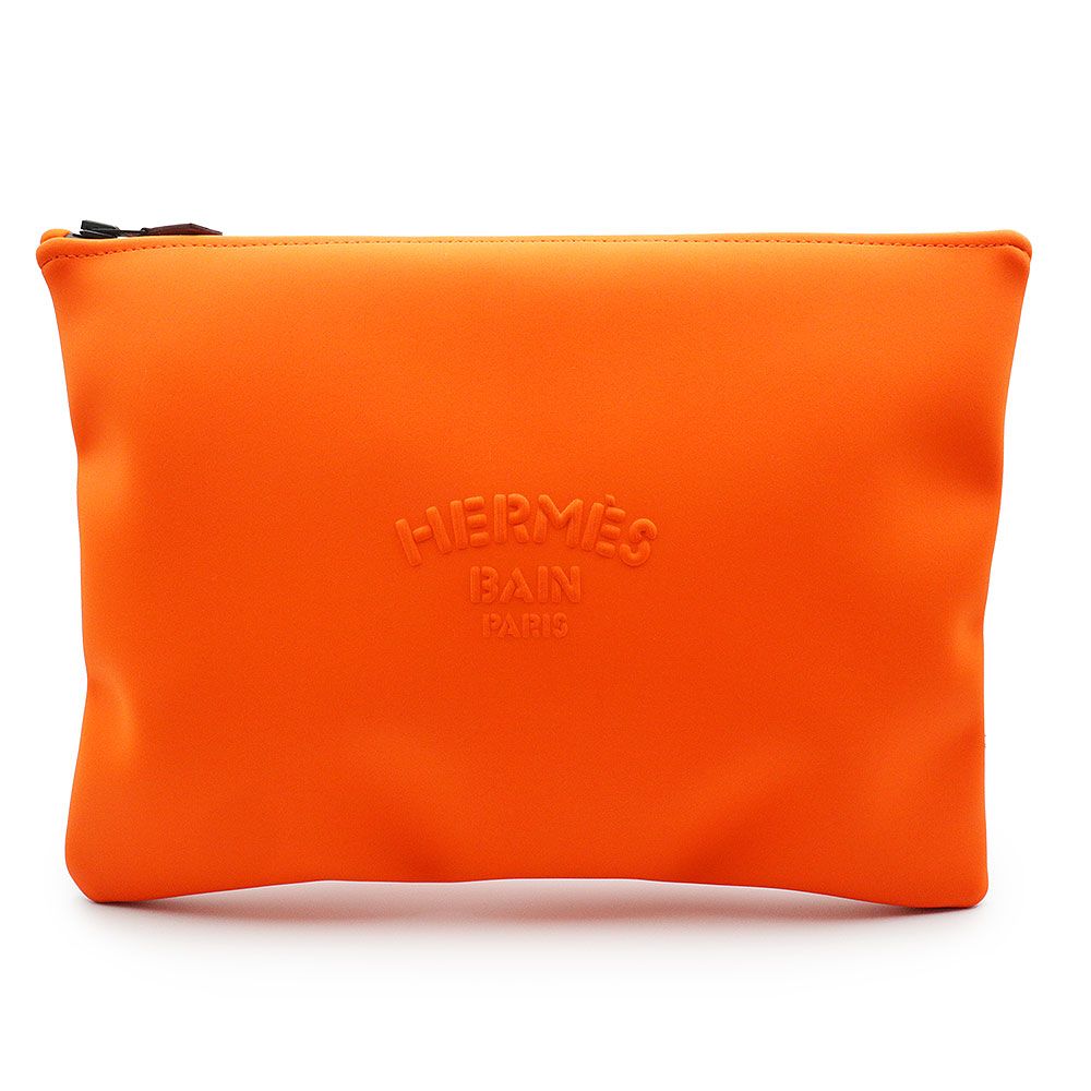エルメス トゥルースフラット ネオバン GM ポーチ クラッチ セカンドバッグ ポリアミド エラスタン オレンジ ブラック金具 HERMES
