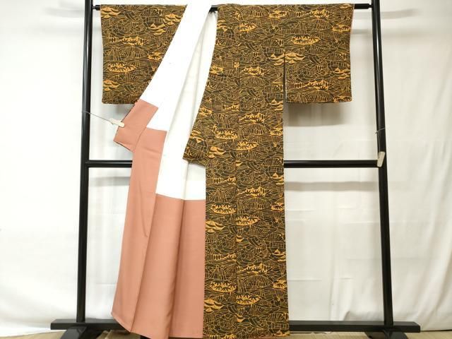 平和屋着物○結城紬 80亀甲 雪輪短冊文 正絹 逸品 AAAU4227np