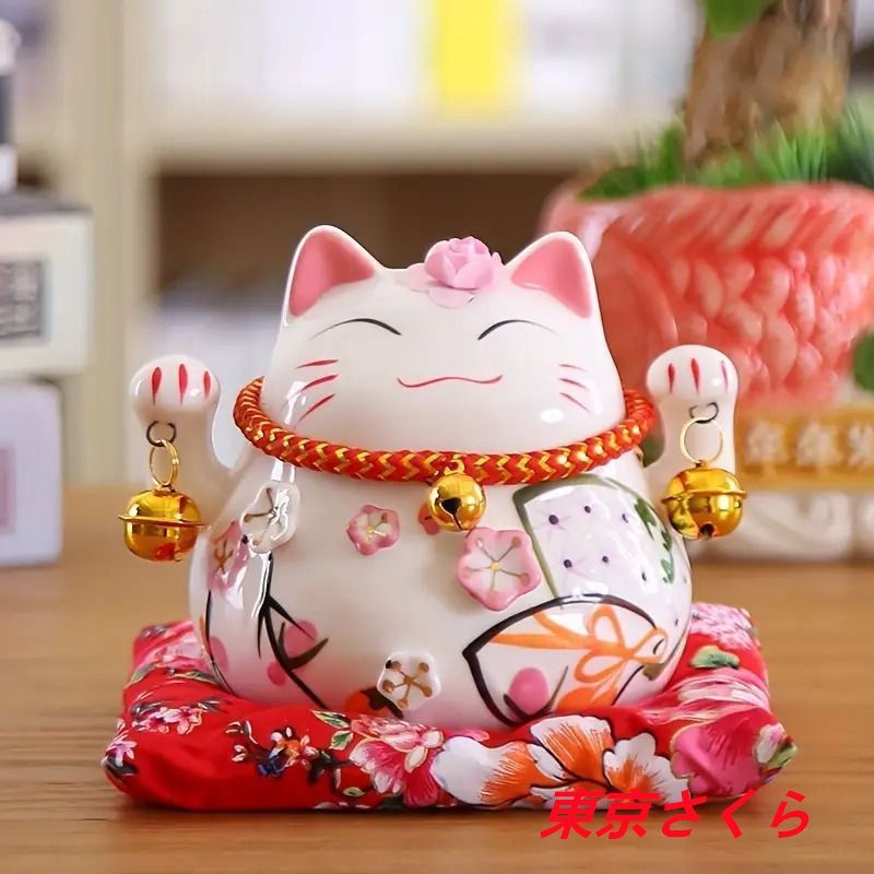 人気商品発売中】招き猫 猫 置物 オブジェ レッド ピンク 貯金箱