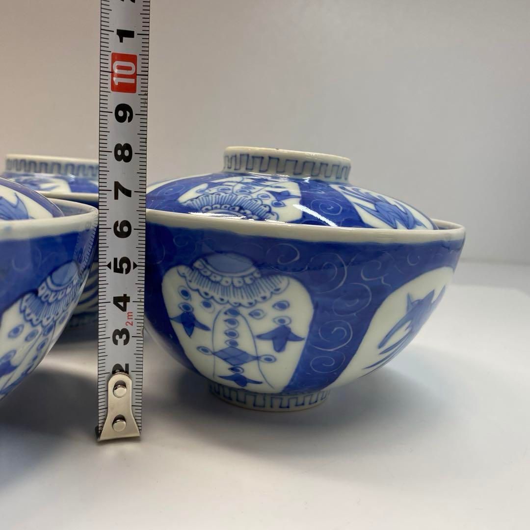 Ａ818 古伊万里　染付　橘紋様　蓋茶碗　5客 A818 古伊万里 染付 橘紋様 蓋茶碗 5客