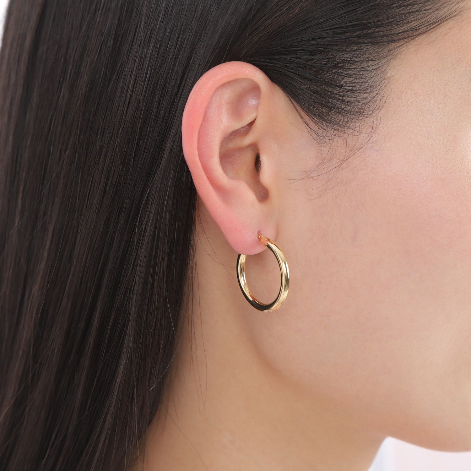 18金 フープピアス 3mm×25mm 片耳 ゴールド リング ピアス レディース 