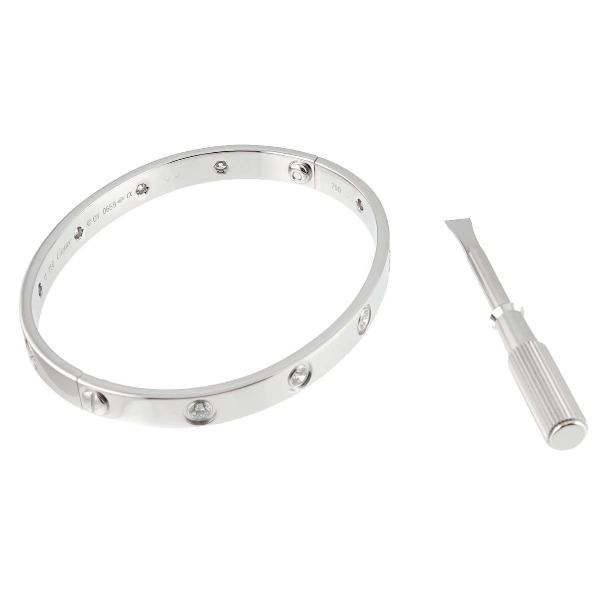 カルティエ Cartier ラブブレス フル ダイヤ 10P #17 K18 WG 750 