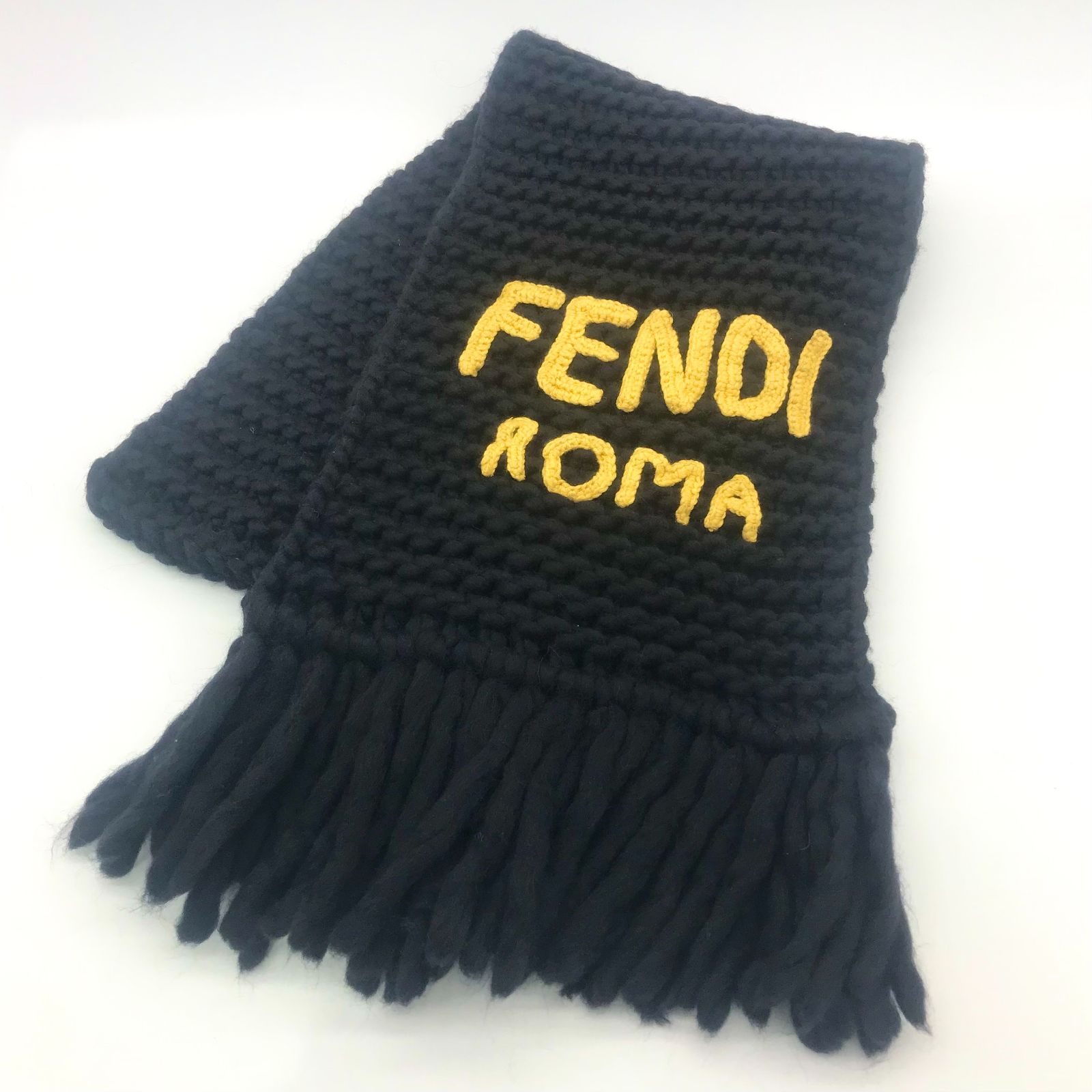 ▽【美品】FENDI マフラー ウール ブラック イエロー FXS124 - メルカリ