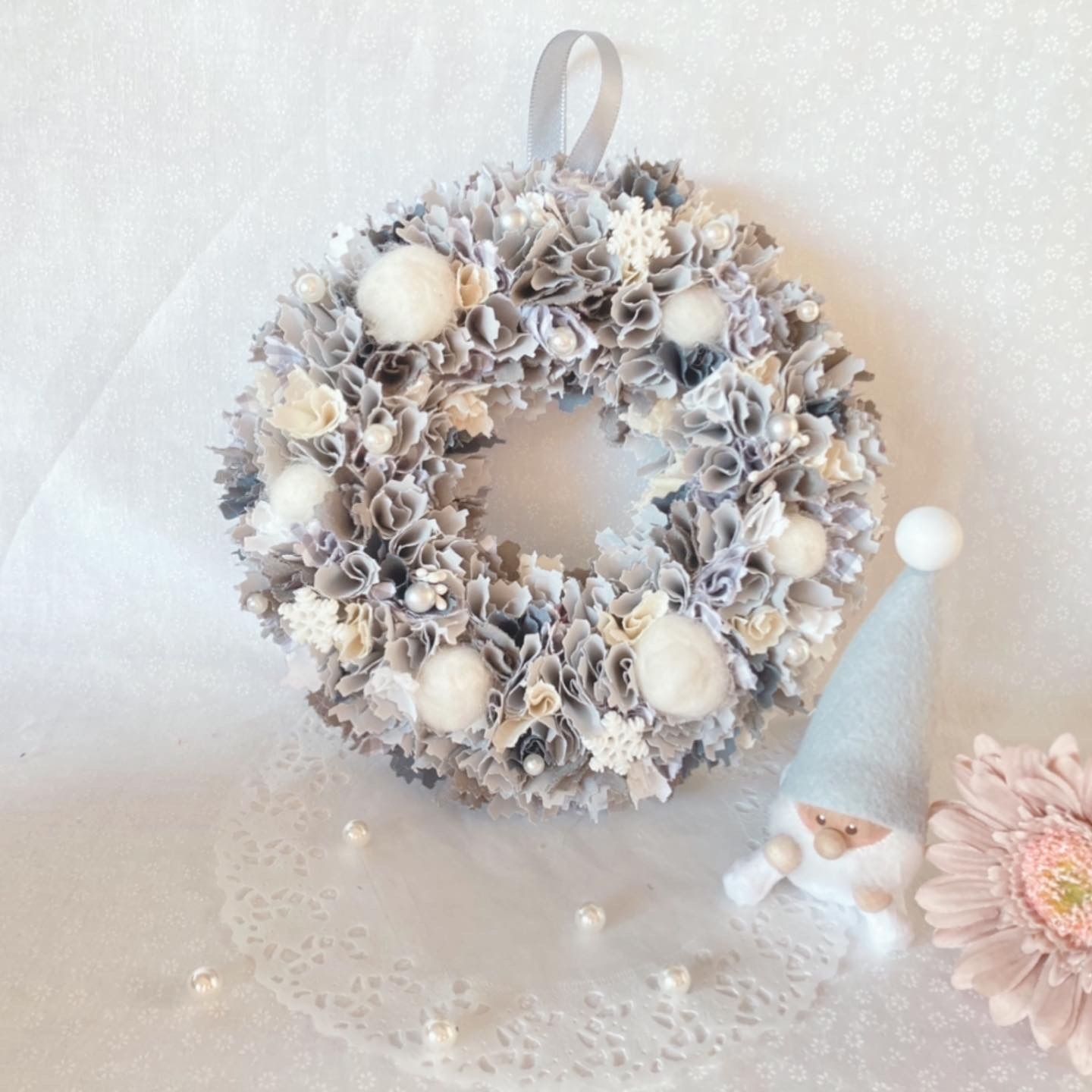 クリスマスリース♡グレー（ファブリックリース） - メルカリ