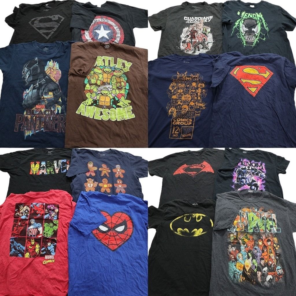 古着卸 マーベル 半袖Tシャツ 16枚セット メンズ Ｌ バットマン ヴェノム タートルズ ブラックパンサー 古着 NA1562