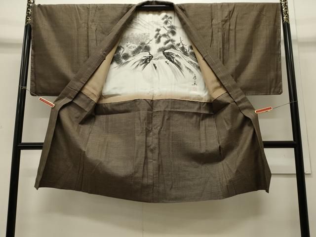平和屋着物∞男性 長羽織 紬地 幾何学文 正絹 逸品 CABE5104ua