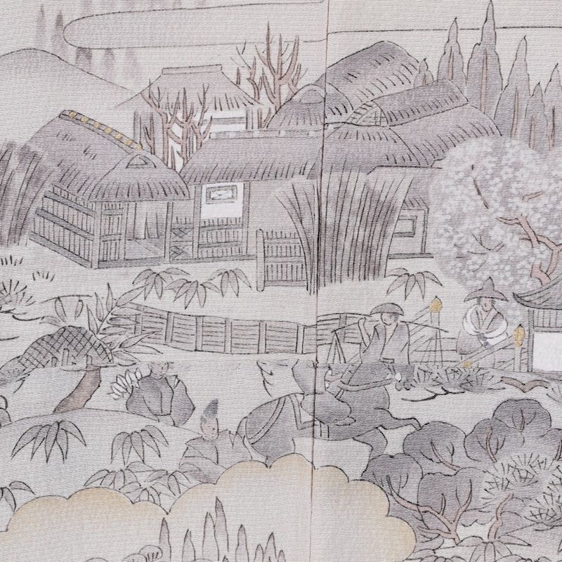 訪問着　新品未使用品　作家モノ　ベージュ　墨　ゴールド　源氏絵巻　K85 訪問着 新品未使用品 作家モノ ベージュ 墨 ゴールド 源氏絵巻 K85