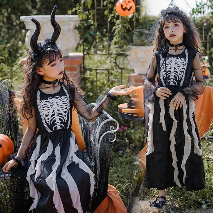 悪魔 骸骨 ハロウィン 子供用コスプレ 衣装仮装 コスチューム キッズコスプレ ドレス 魔女 コスプレ衣装 悪魔 ウィッチ 子供用 魔法使い デビル 子供用 ハロウィン衣装 ハロウィン仮装 halloween07