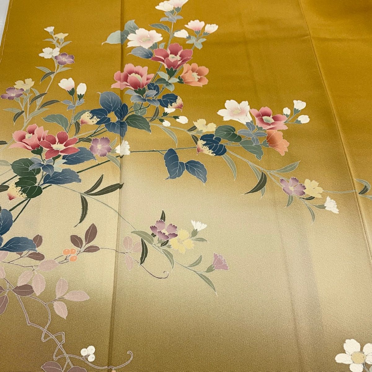 訪問着 身丈167cm 裄丈68cm L 袷 草花 染め分け ぼかし 山吹色 正絹 美品 秀品 【中古】 - メルカリ