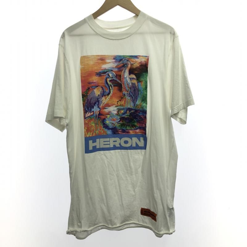 【中古】HERON　PRESTON　バードプリントTシャツ　M　ホワイト　ヘロンプレストン[66]