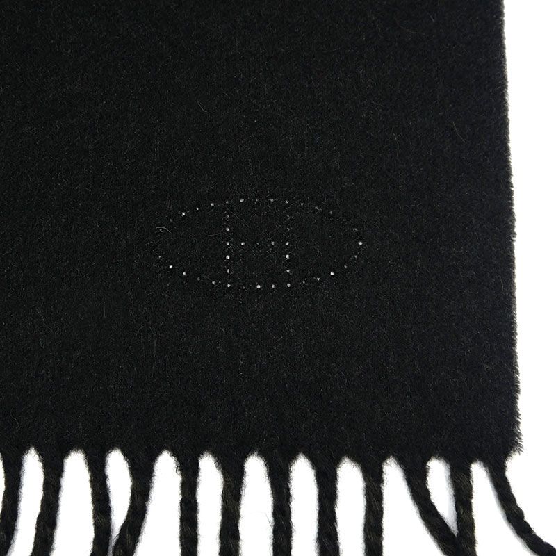 エルメス フリンジマフラー エブリン ブラック|カーキグリーン カシミヤ