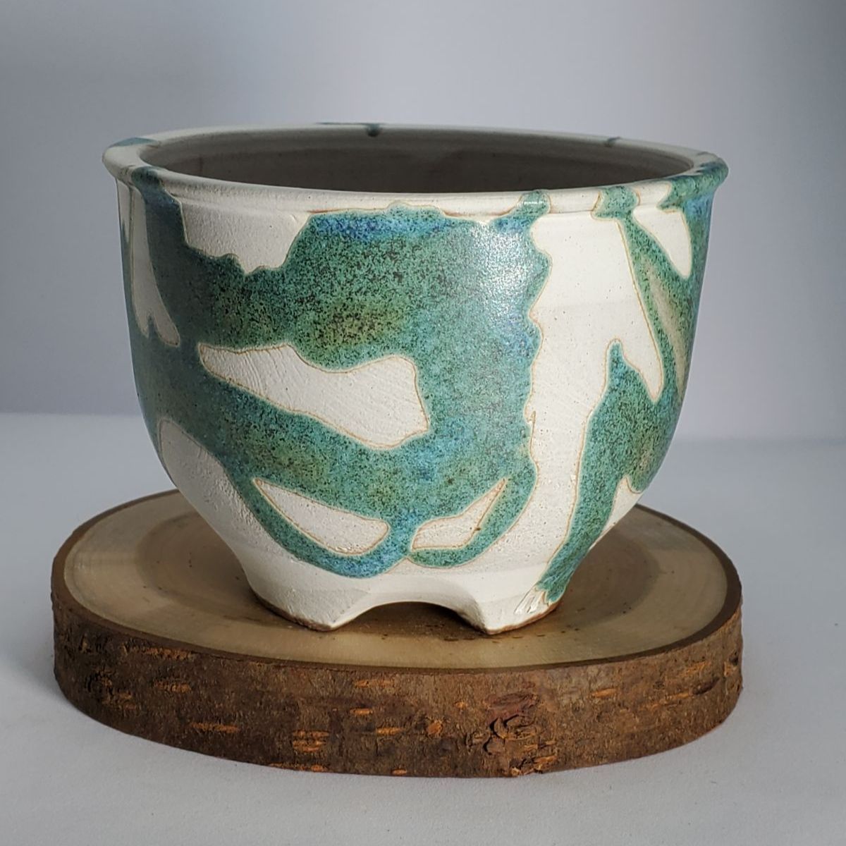 青い楕円形植木鉢 水色 陶器 植木鉢 盆栽 園芸 陶芸 窯 鴻陽 鉢439