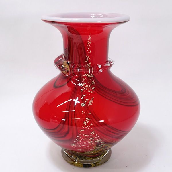 カメイガラス ■【花器】カメイガラス/レトロ 手造りガラス 花瓶 赤 3027 華道具 インテリア アンティーク ギフト