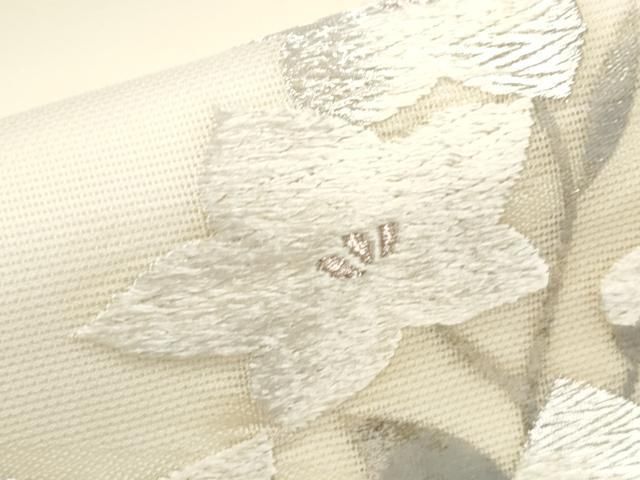 平和屋着物○九寸名古屋帯 唐織 切嵌草花文 銀糸 正絹 逸品 CAAZ0363dy